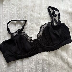 Lounge - Ribbed Balcony Bra (Black Lace Bra)